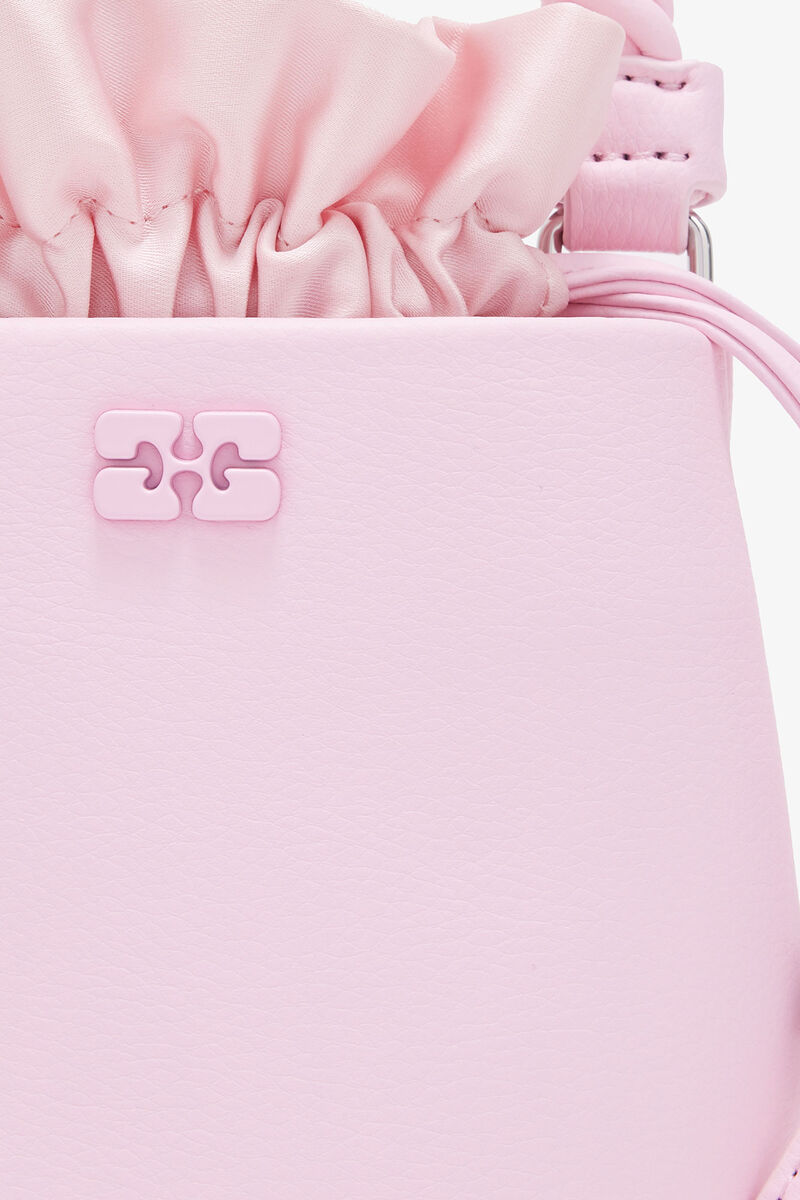 Pink Mini GANNI Bou Bucket Bag, Lyocell, in colour Fairy Tale - 3 - GANNI
