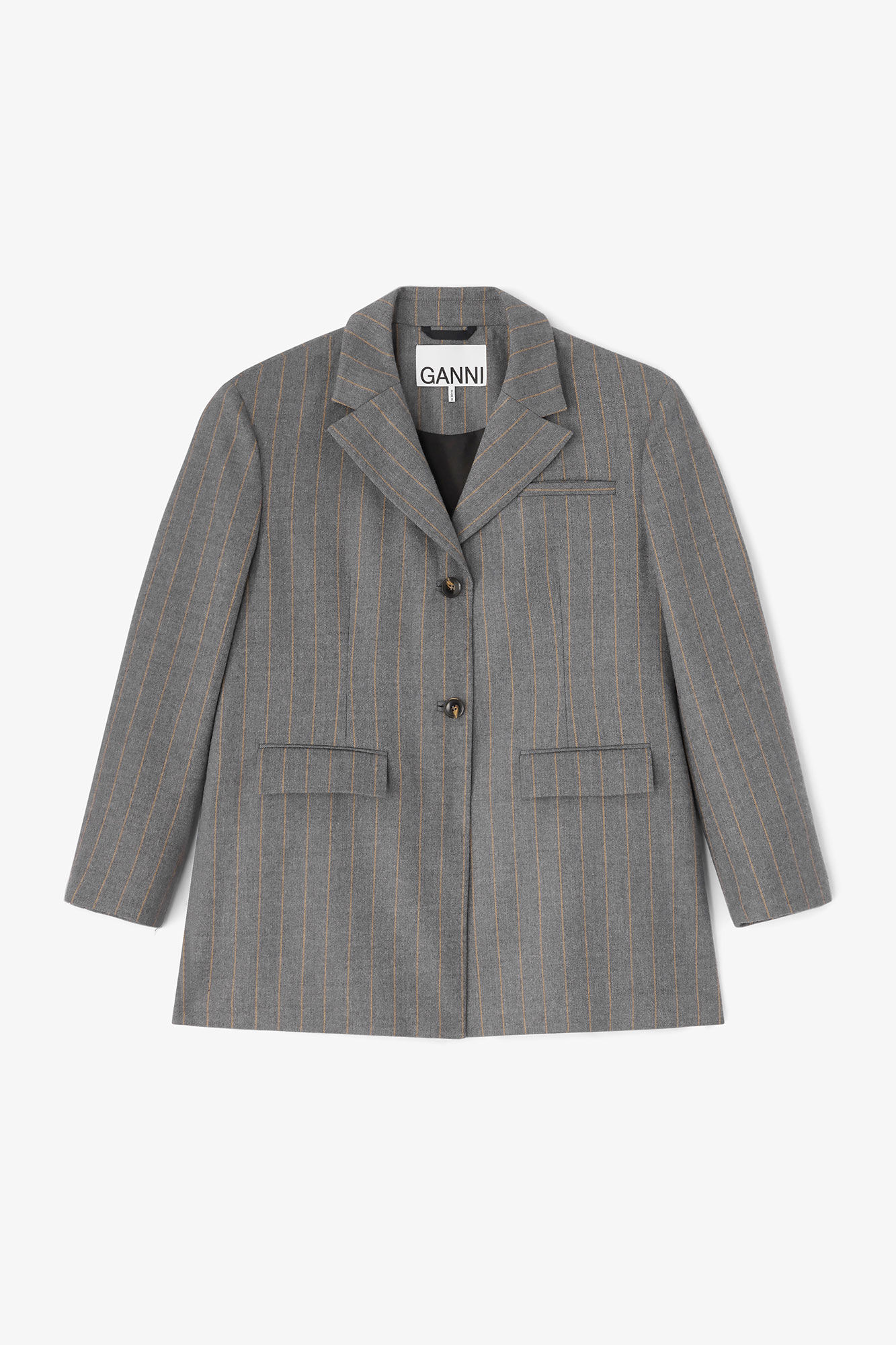 Grey Stripe Wool Blazer, in colour Pewter Melange - 1 - GANNI