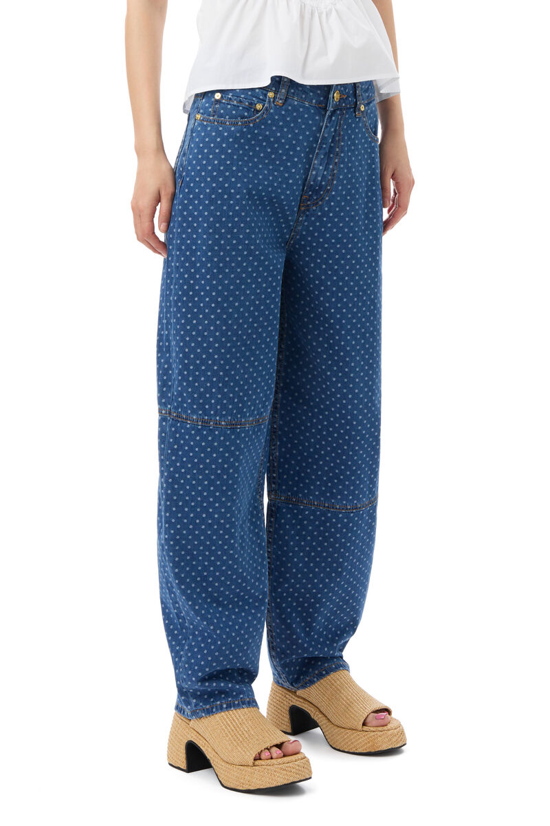 Blue Jacquard Denim Stary Jeans, Cotton, in colour Mid Blue Stone - 2 - GANNI