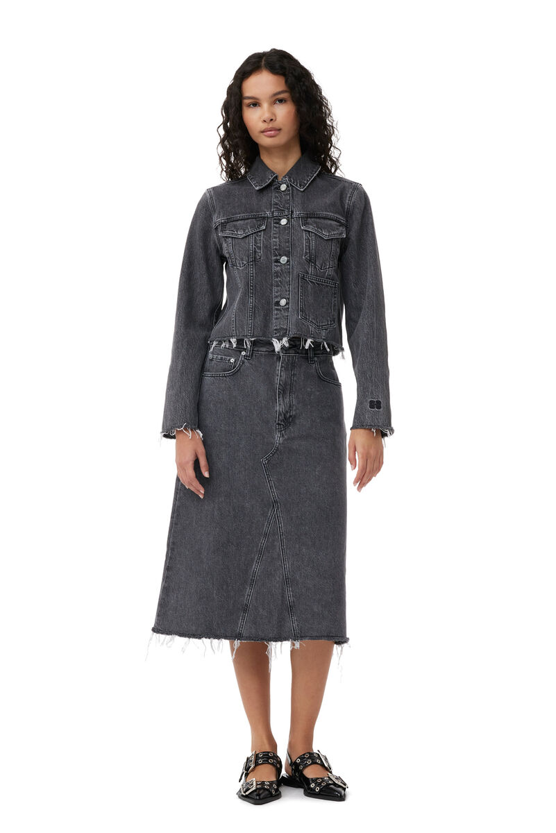 Re-Cut Denim Midi Skirt, Cotton, in colour Washed Black/Black - 1 - GANNI