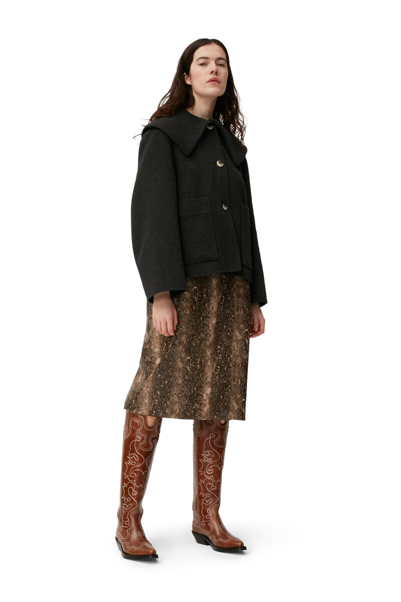 Snake Print Wrap Midi Skirt, PU Leather, in colour Snake Starfish - 4 - GANNI
