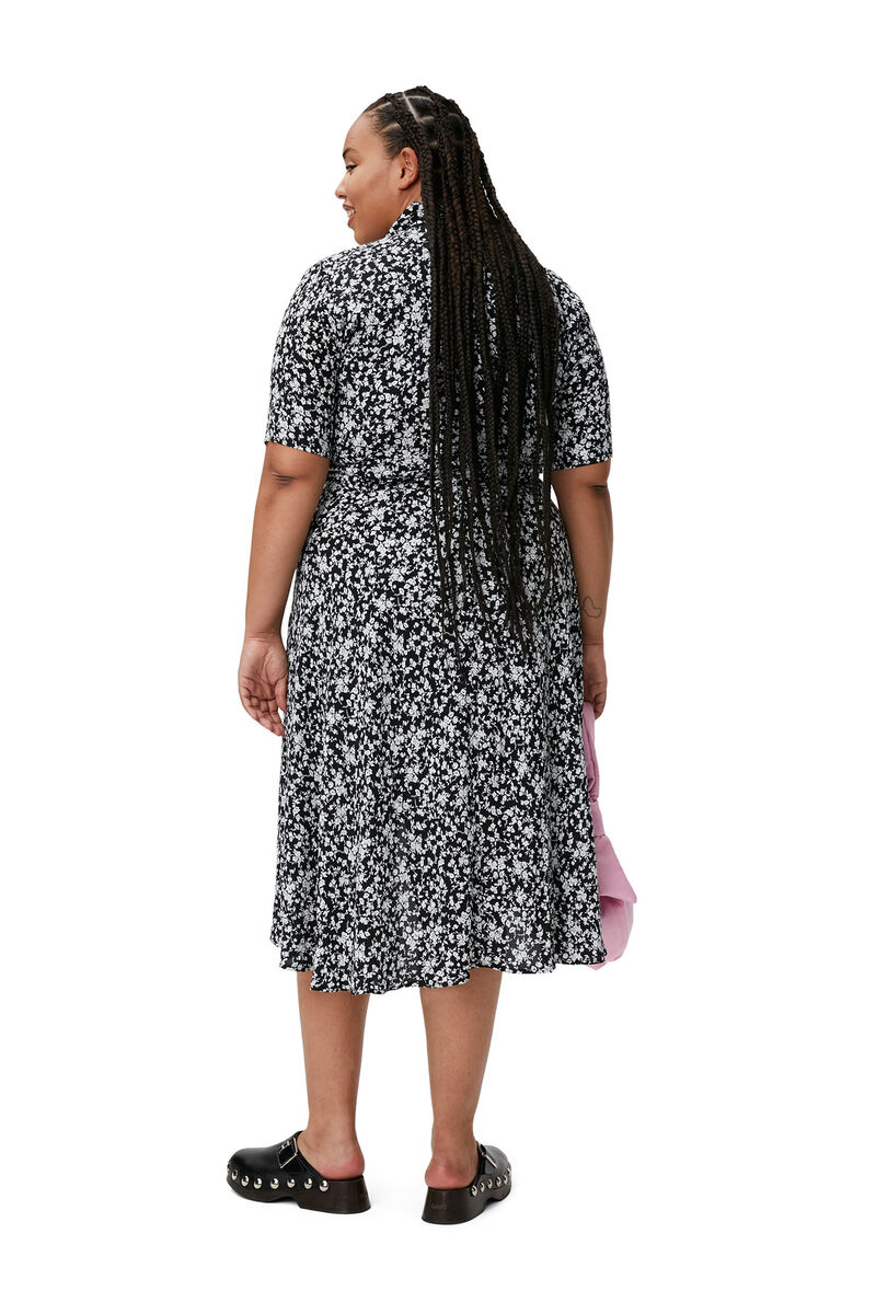 Mönstrad omlottklänning i crepe, LENZING™ ECOVERO™, in colour Black - 5 - GANNI