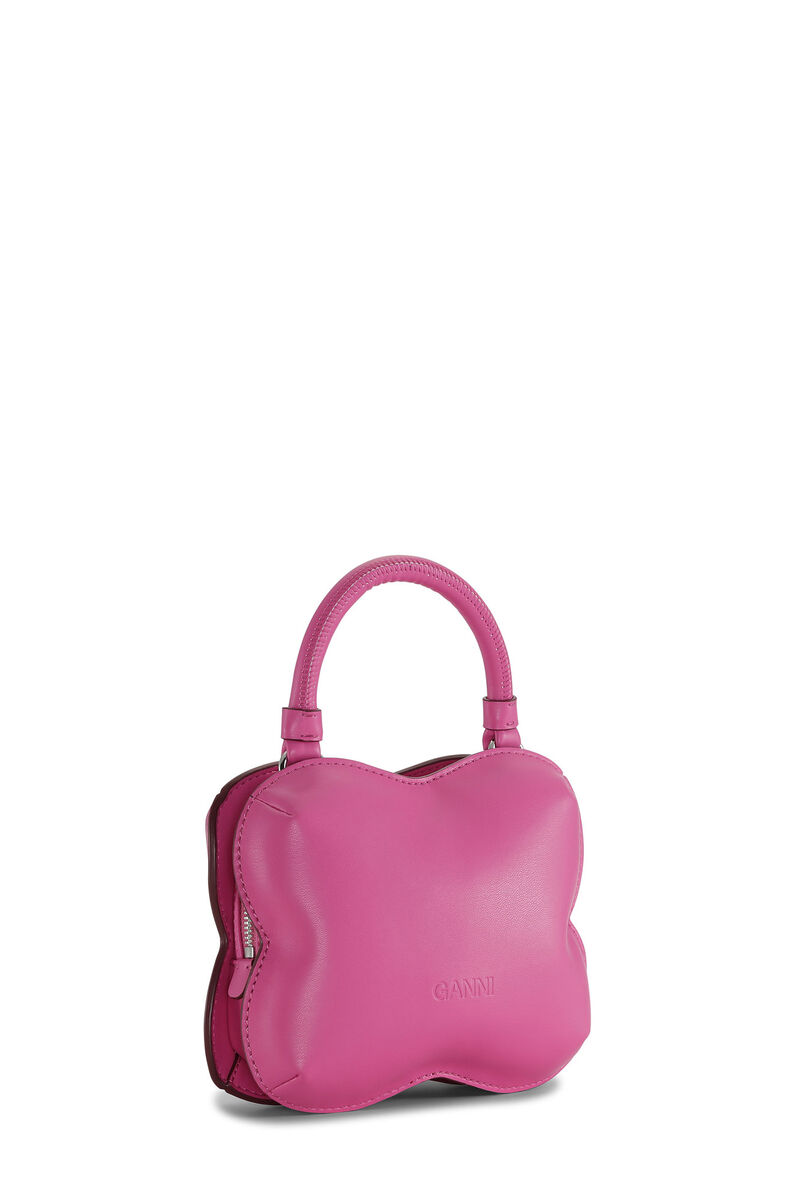 Pink Small Butterfly Crossbody-veske, Polyester, in colour Shocking Pink - 3 - GANNI