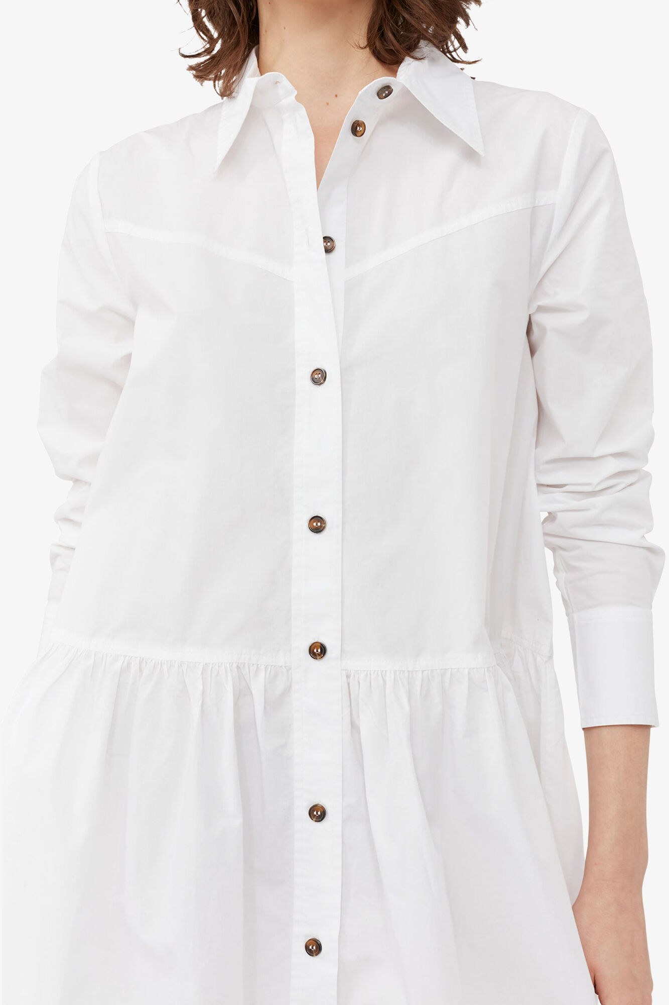 White Cotton Poplin Mini Shirt Dress, Organic Cotton, in colour Bright White - 5 - GANNI