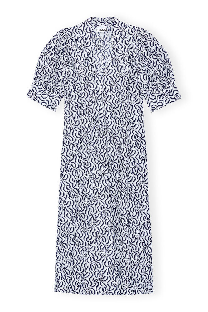 Printed Cotton Poplin V-neck Long Dress