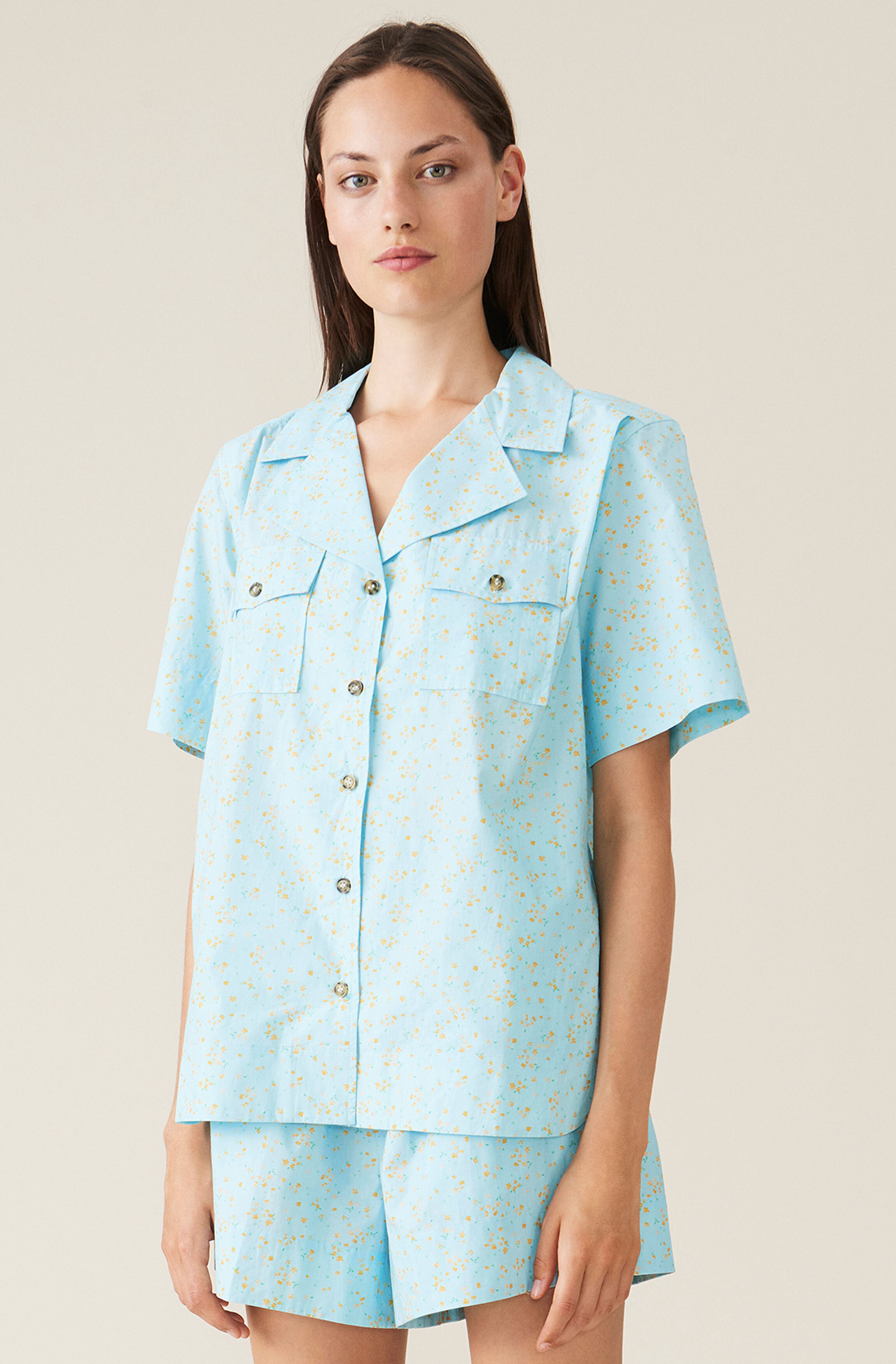 Ganni printed cotton poplin top clearance