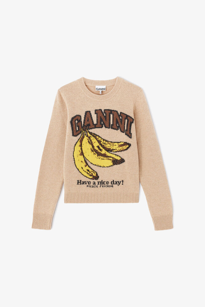 Graphic Wool Jumper, Camel