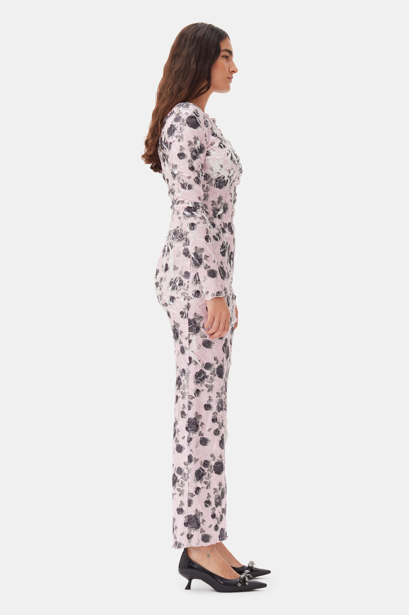 Pink Floral Printed Dress, Recycled Polyester, in colour Corsage - 3 - GANNI