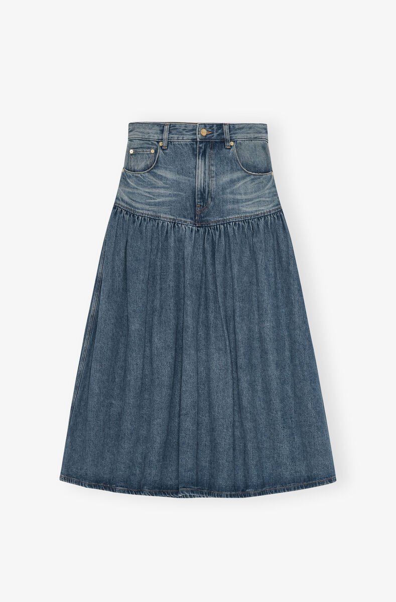 Blauer langer Rock aus weichem, steifem Denim, Lyocell, in colour Mid Blue Vintage - 1 - GANNI