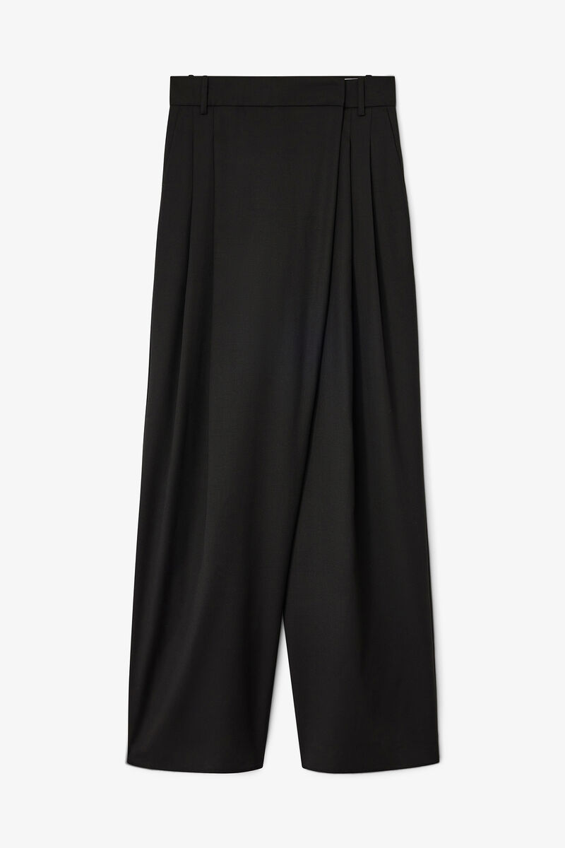 Black Cross-over Trousers, Recycled Polyester, in colour Black - 1 - GANNI