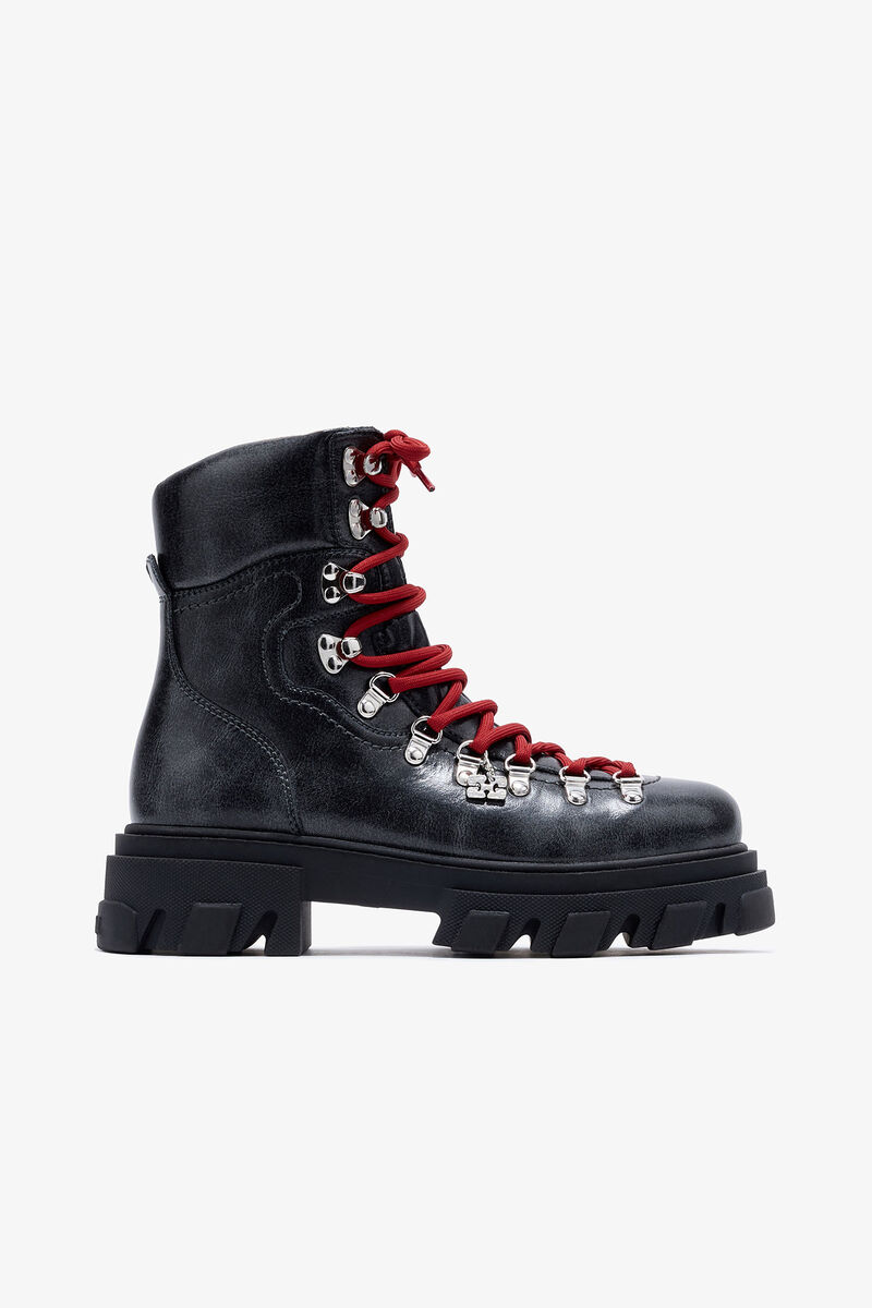 Cleated Mountain Boot in Dark Grey, Lyocell, in colour Ebony - 1 - GANNI