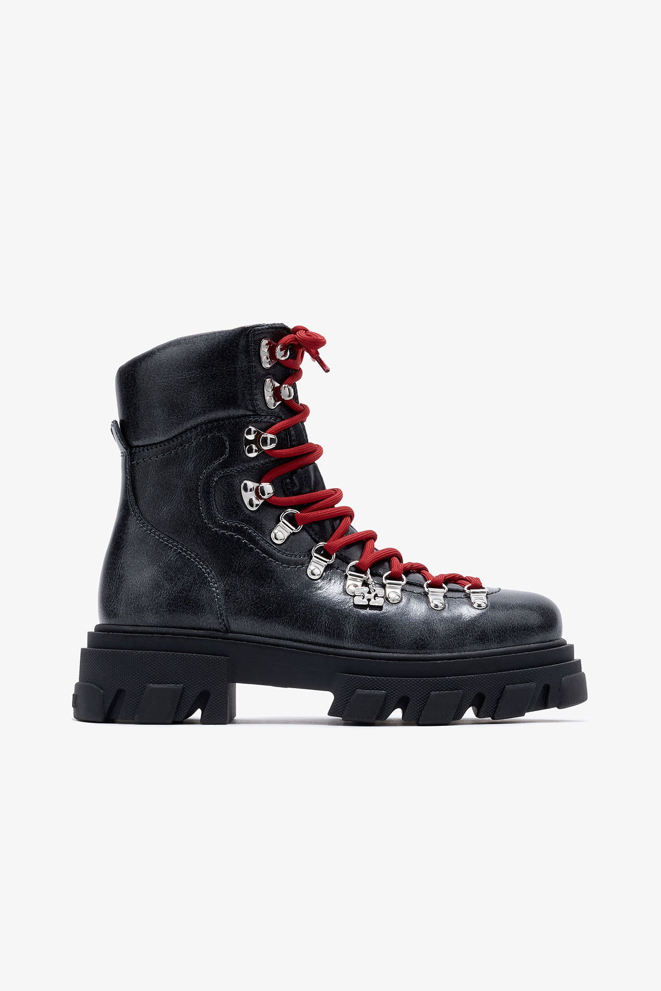 Cleated Mountain Boot in Dark Grey, Lyocell, in colour Ebony - 1 - GANNI