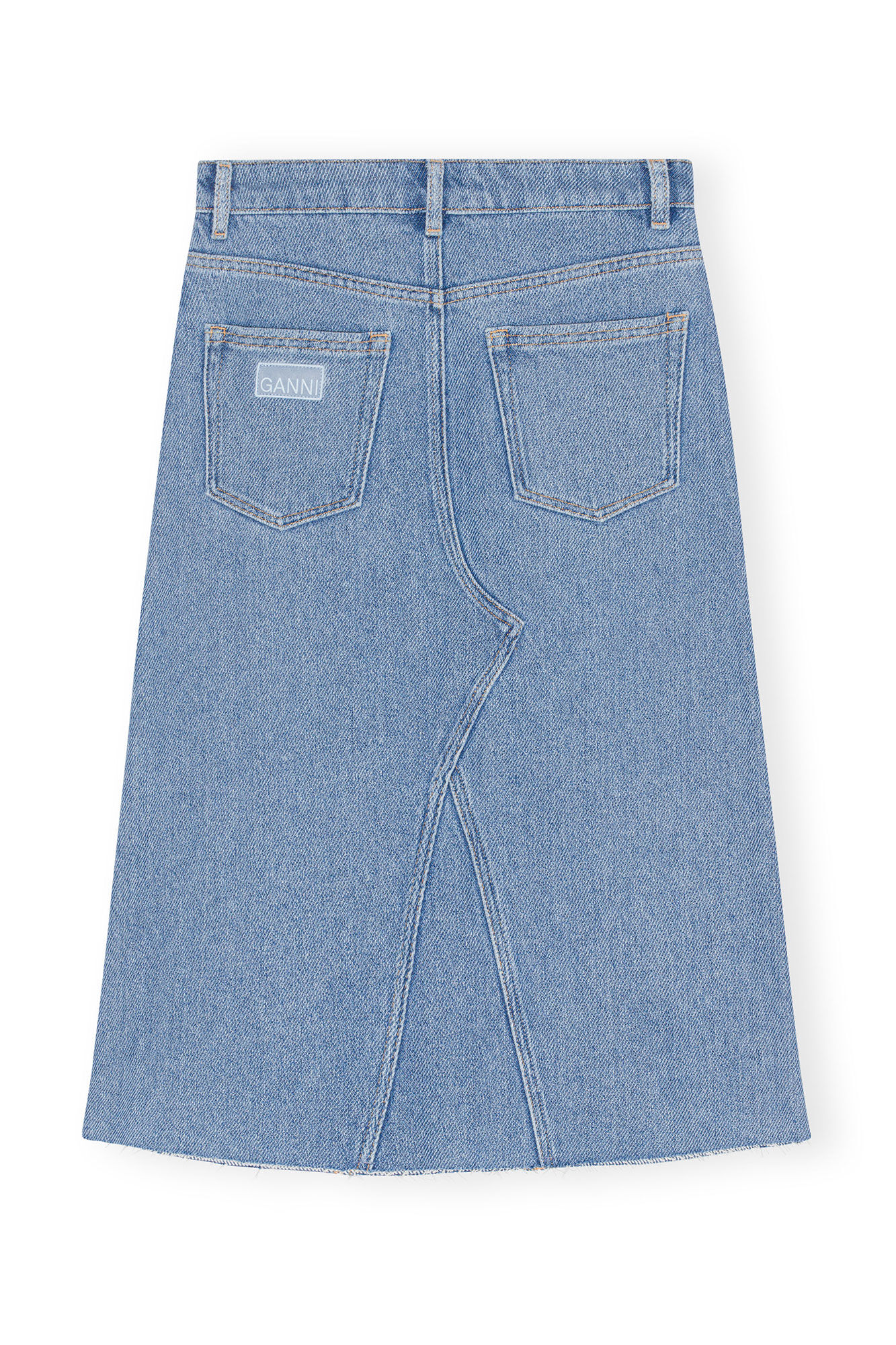 Midikjol i kraftig denim, Cotton, in colour Light Blue Stone - 2 - GANNI