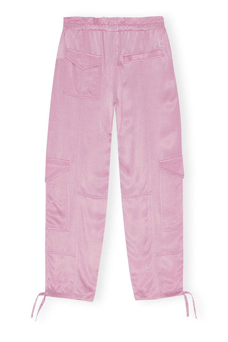 Pink Washed Satin-bukse, Cupro, in colour Bleached Mauve - 2 - GANNI