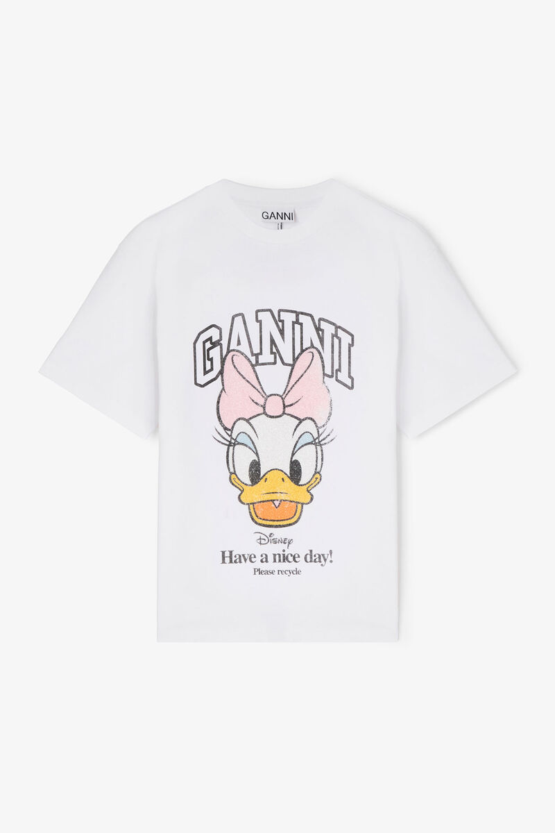 GANNI x Disney Daisy Duck White Printed Cropped T-shirt, in colour Bright White - 1 - GANNI