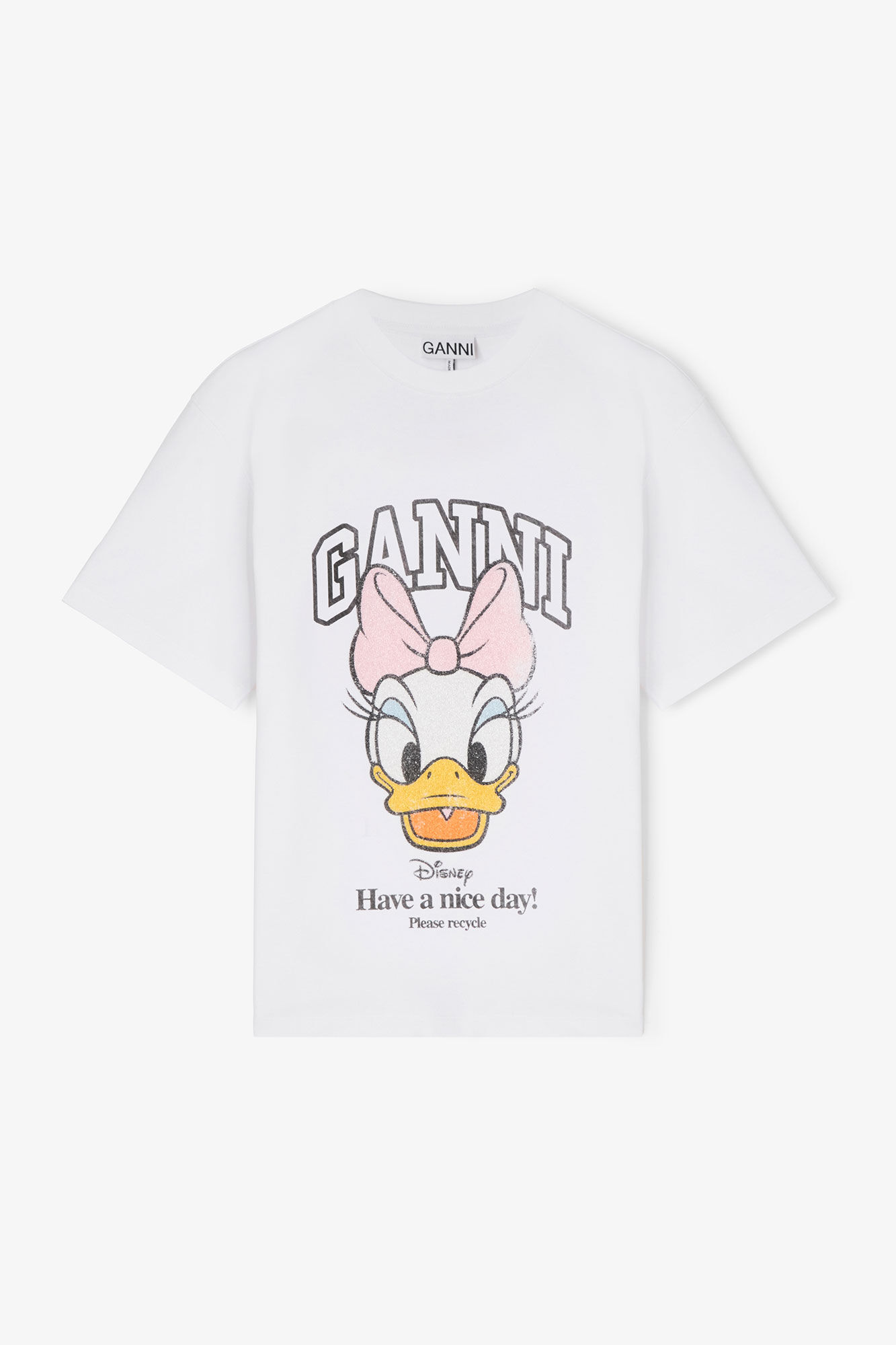 GANNI x Disney Daisy Duck White Printed Cropped T-shirt, in colour Bright White - 1 - GANNI