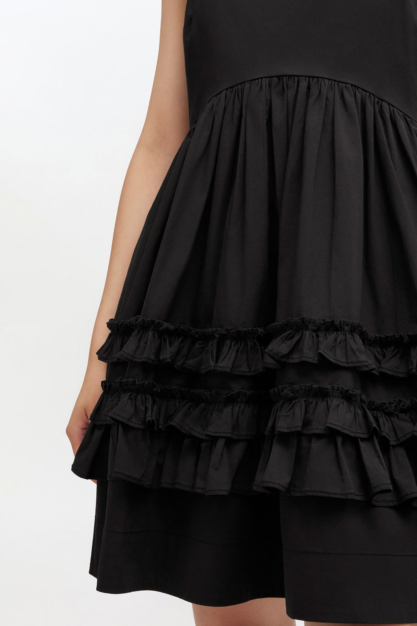 Black Mini Frill Dress, Organic Cotton, in colour Black - 3 - GANNI