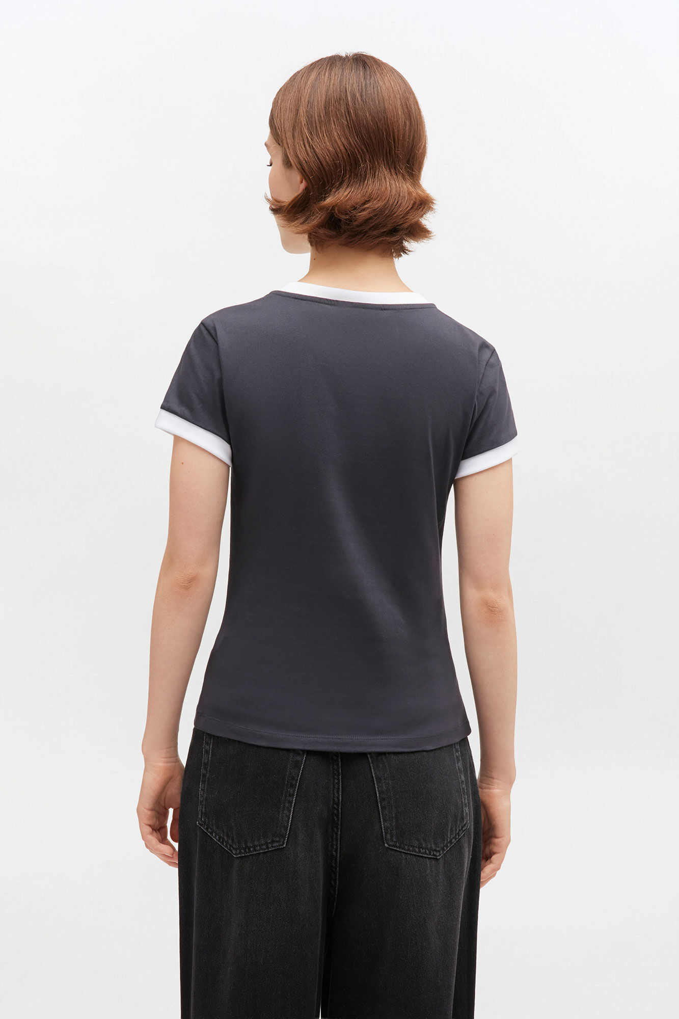 Black Cropped Teddy T-shirt, Cotton, in colour Phantom - 3 - GANNI