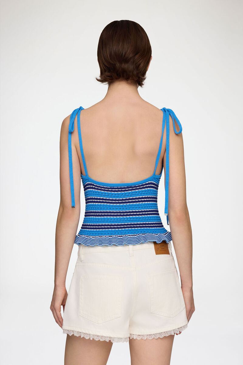 Top in Striped Pointelle, Organic Cotton, in colour Marina - 3 - GANNI