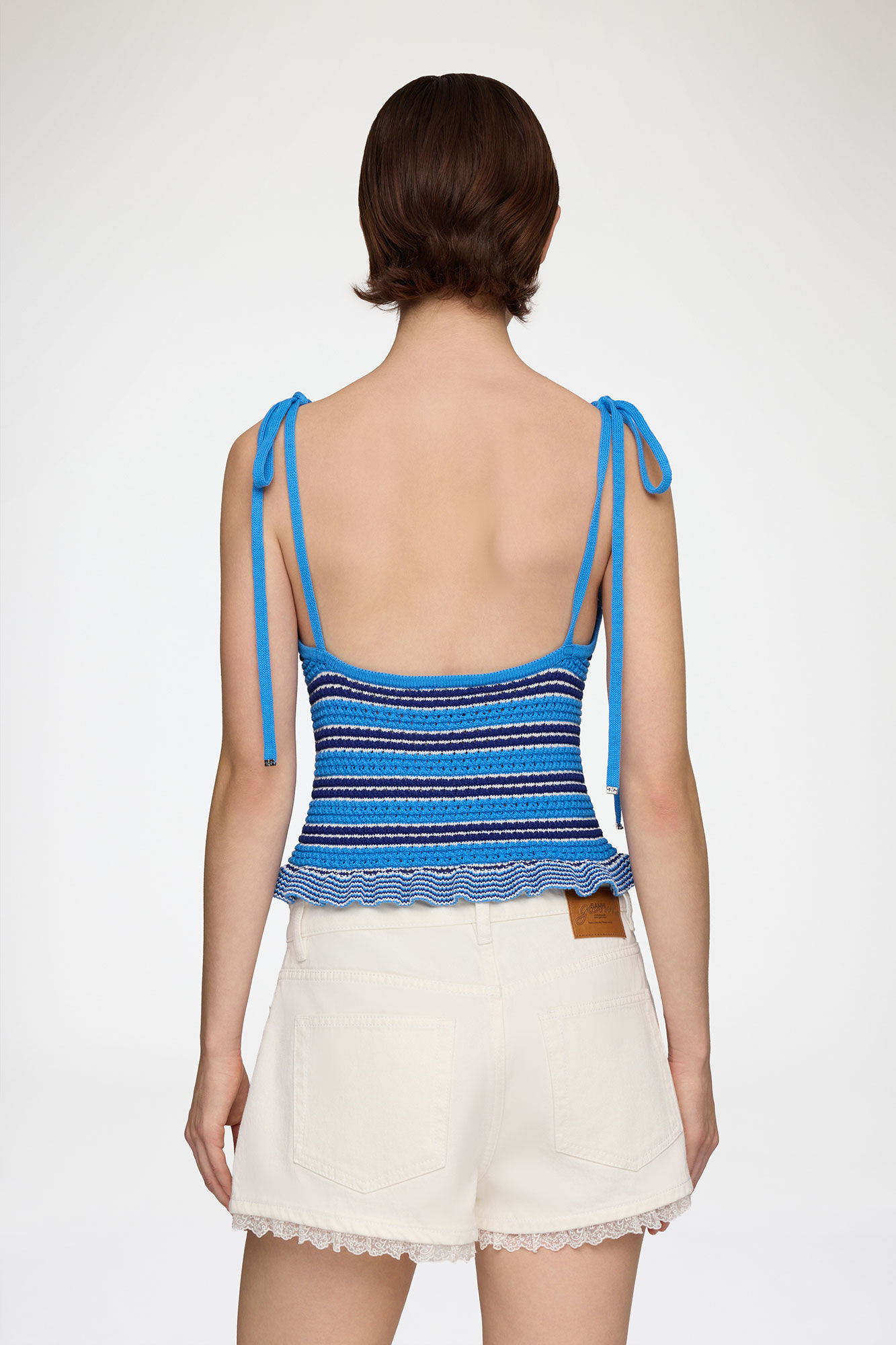Top in Striped Pointelle, Organic Cotton, in colour Marina - 3 - GANNI