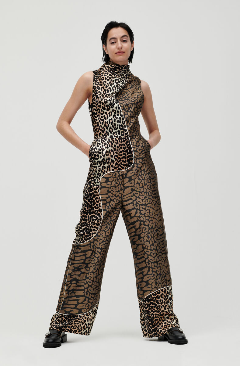 Ahluwalia x GANNI Poplin Keyhole Jumpsuit, Polyester, in colour Leopard - 1 - GANNI