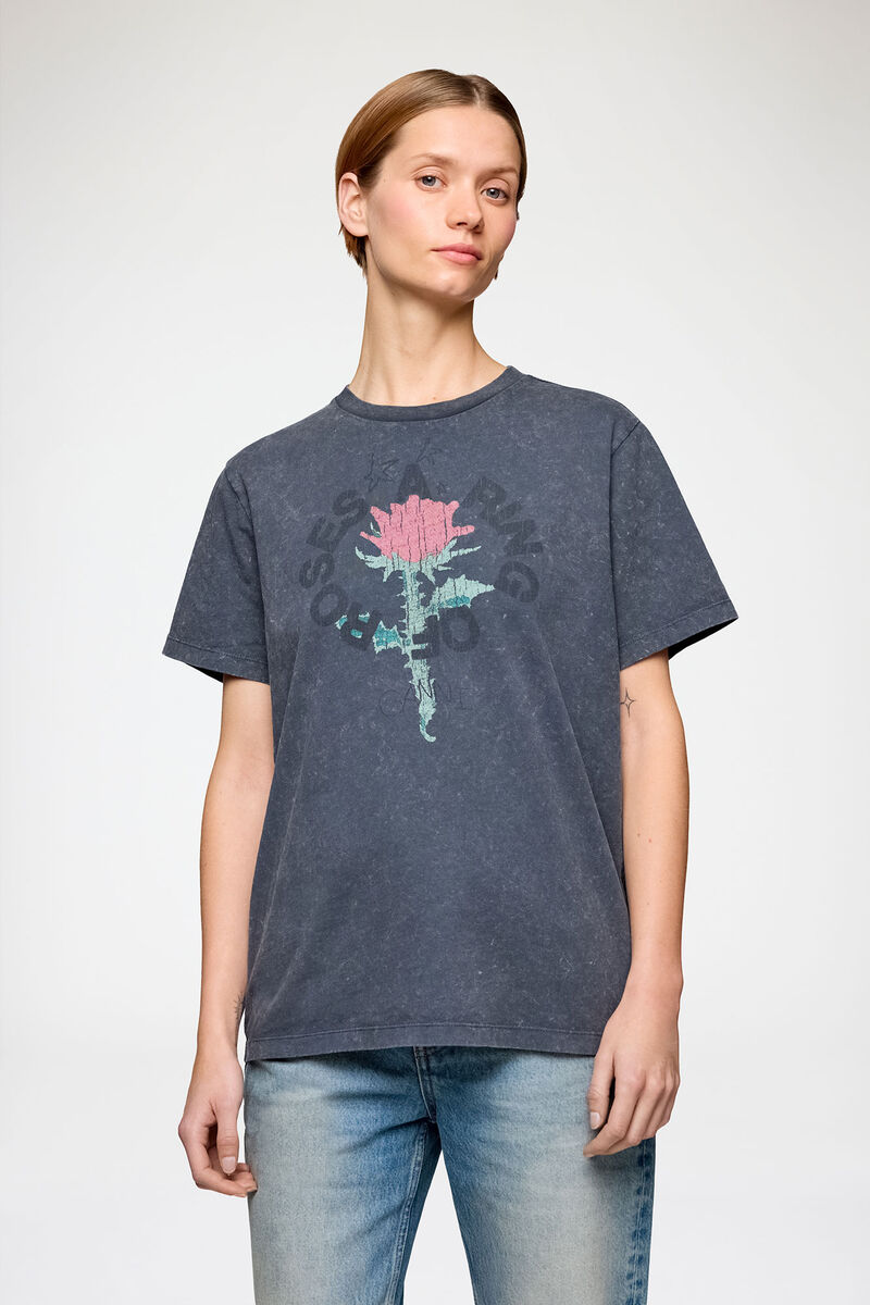 T-shirt med ros, Recycled Cotton, in colour Phantom - 2 - GANNI