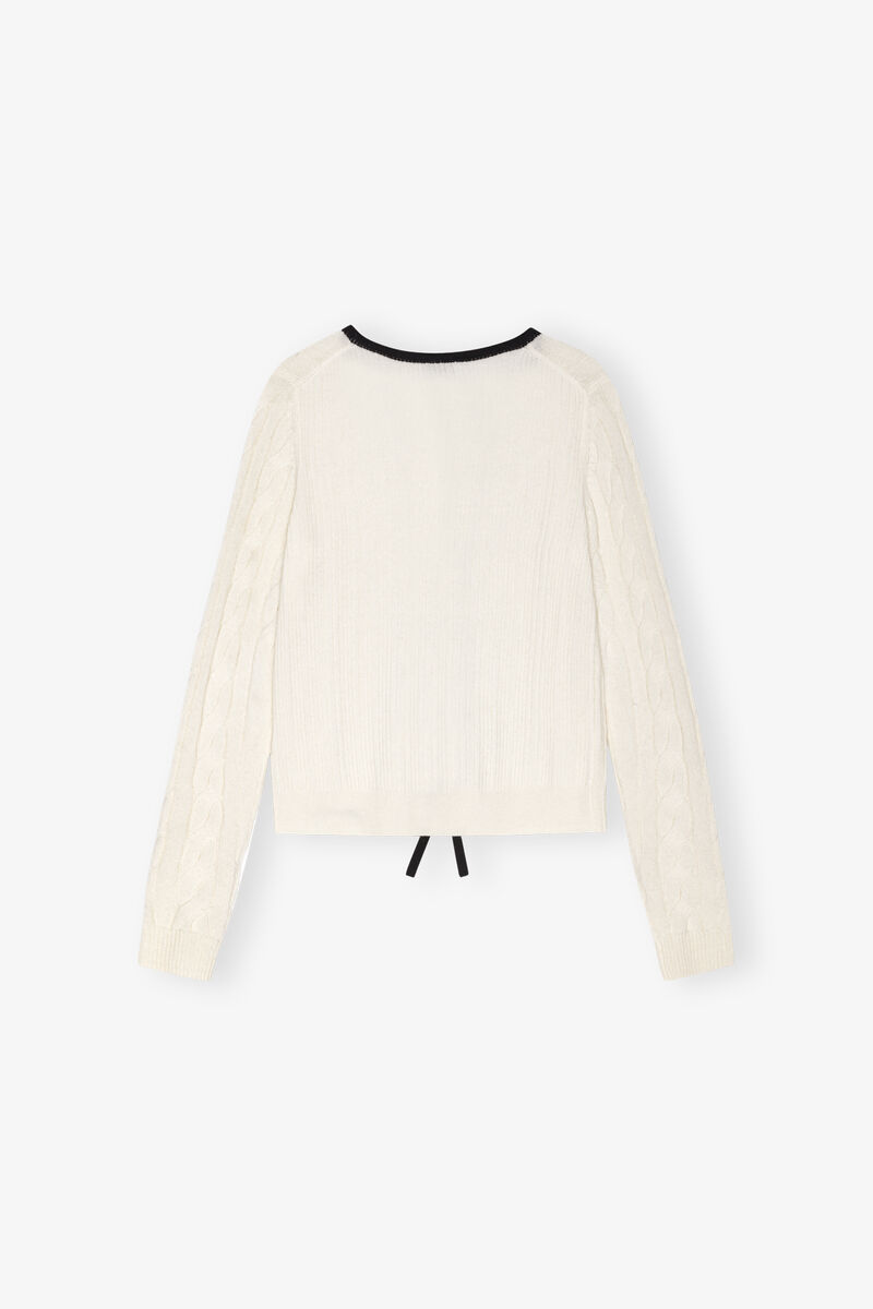 Ivory Cashmere Mix Tie String Cardigan, Cashmere, in colour Egret - 2 - GANNI
