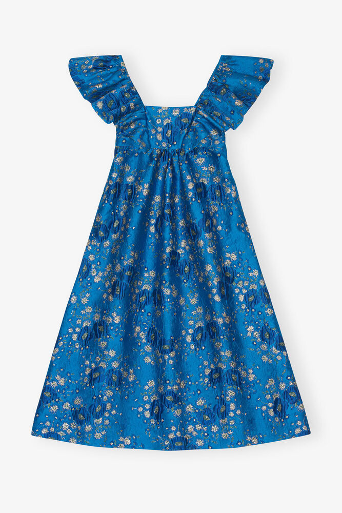 3D Jacquard Ruffle Midi Dress, Brilliant Blue