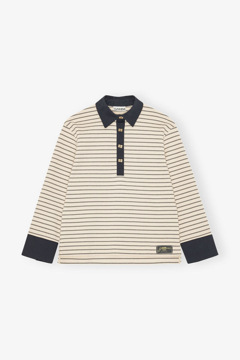 Stripete pologenser i bomull, Cotton, in colour Egret - 1 - GANNI