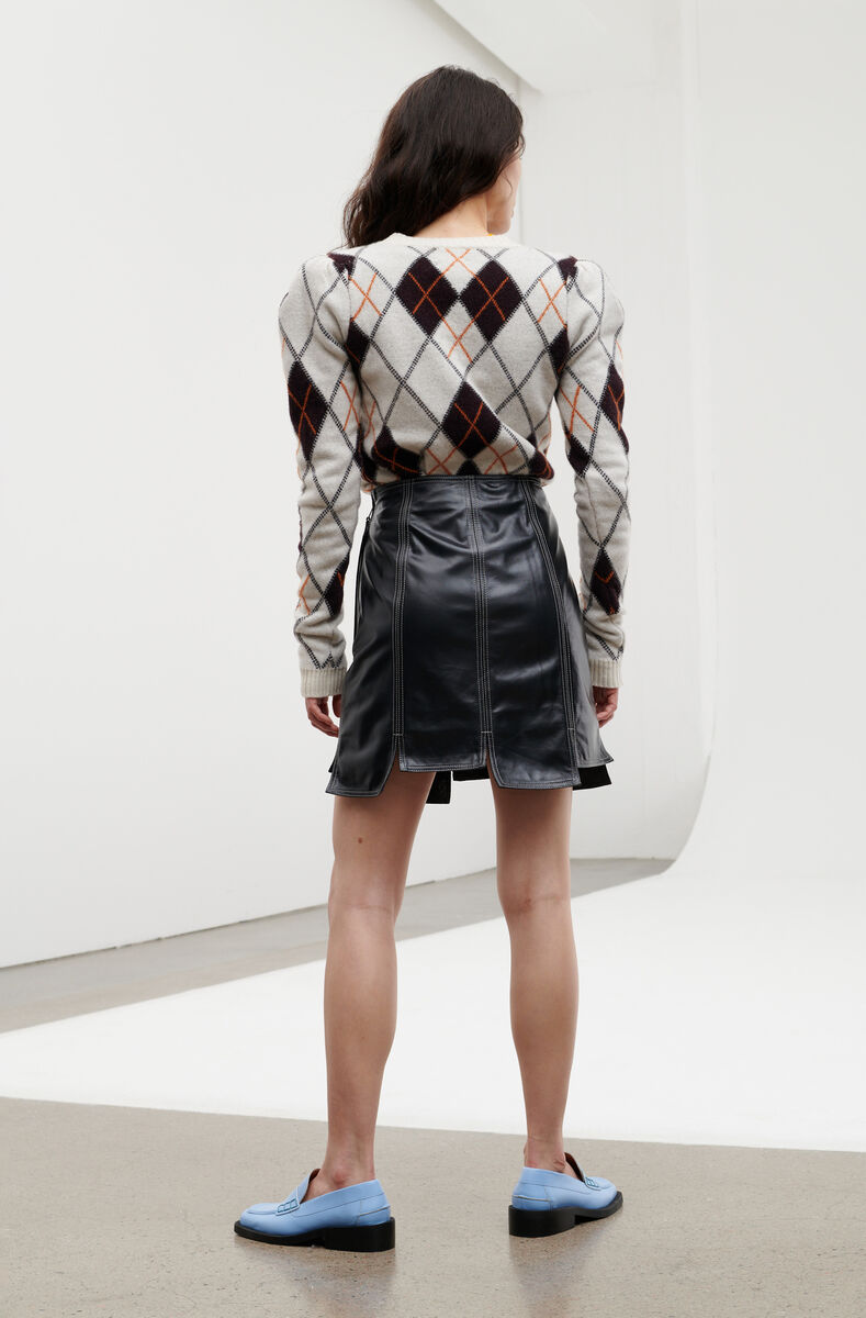 Lamb Leather High Waist Panel Mini Skirt, Leather, in colour Black - 2 - GANNI