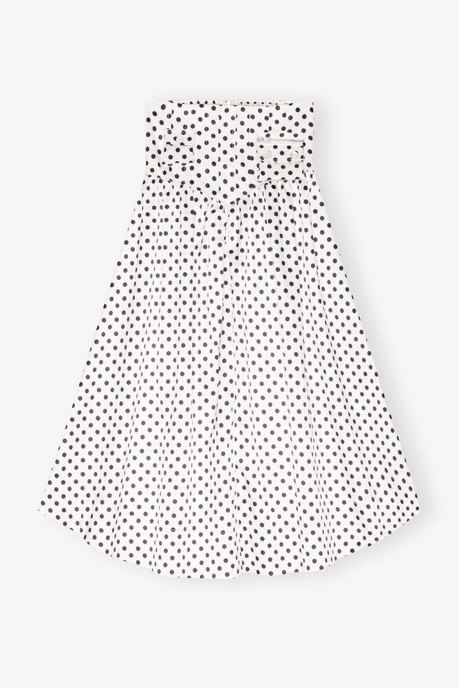 Polka-dot Double Satin Long Pocket Skirt, Egret