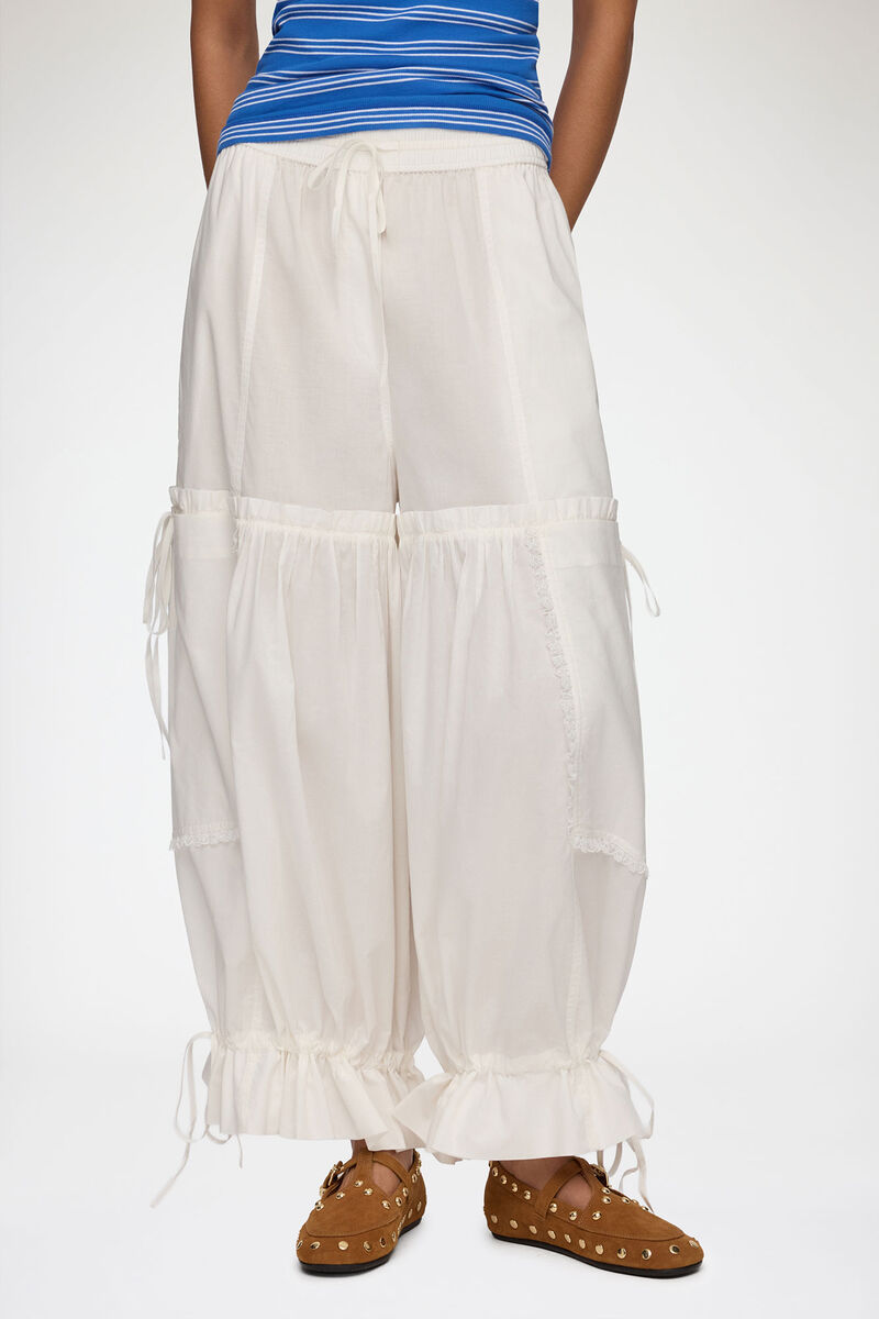 Trousers in White Cotton, Organic Cotton, in colour Bright White - 2 - GANNI