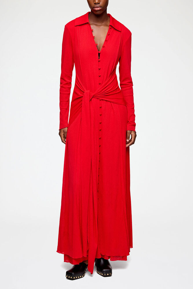 Long Dress in Marl Mesh, Goji Berry