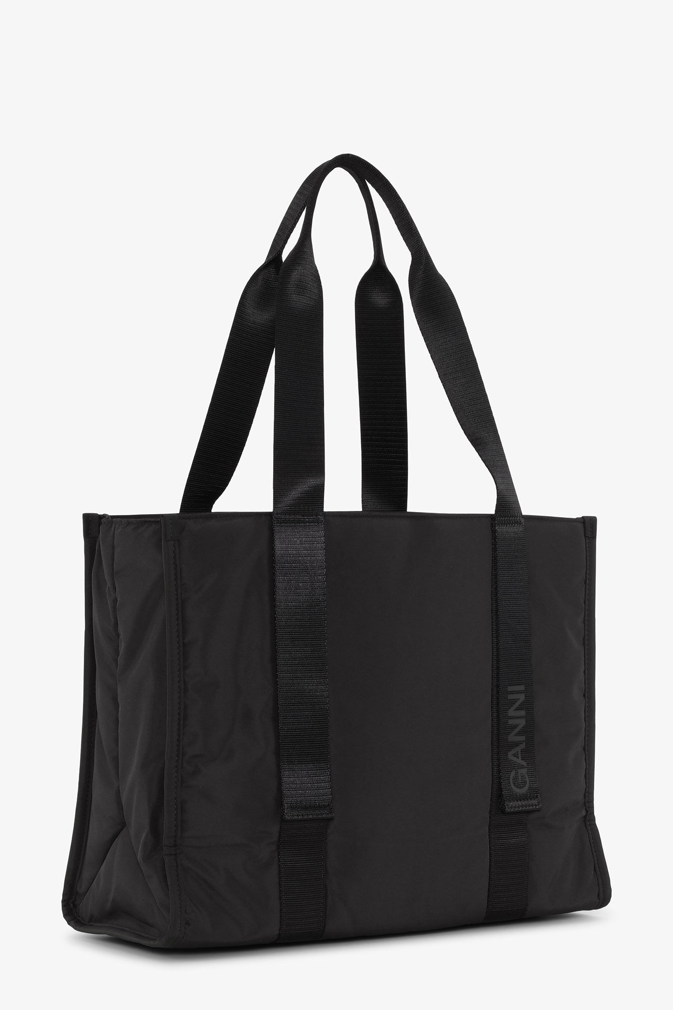 Medium Black Tech Tote, Recycled Polyester, in colour Black - 2 - GANNI