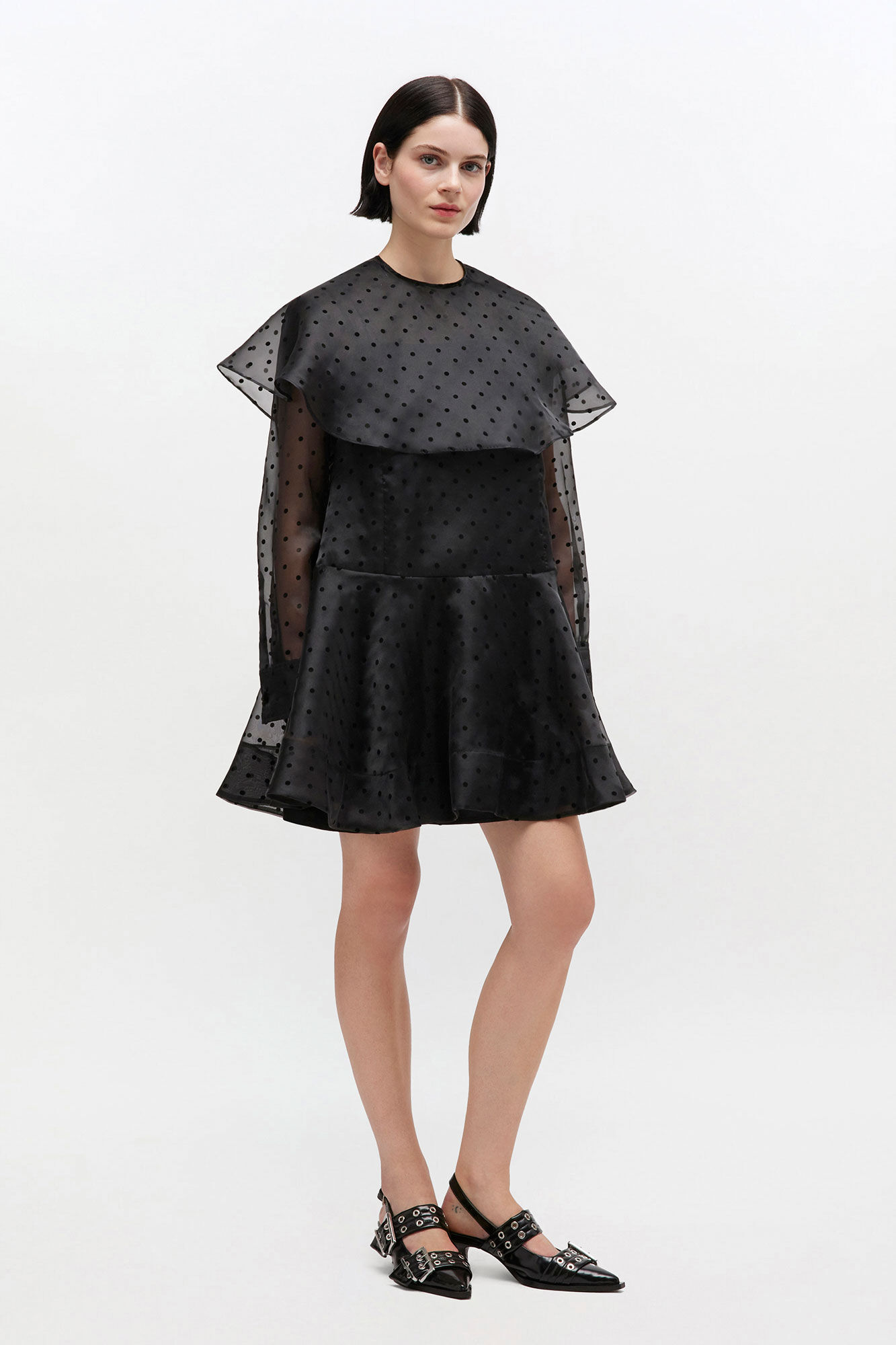 Black Organza Circle Collar Dress, Recycled Polyester, in colour Black - 1 - GANNI