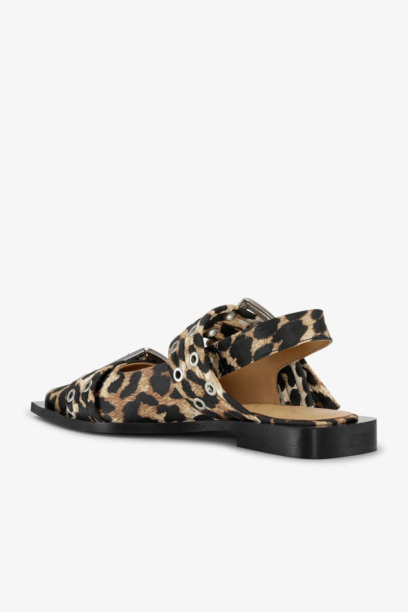 Leopard Leopard Satin Feminine Buckle Ballerinas | GANNI UK