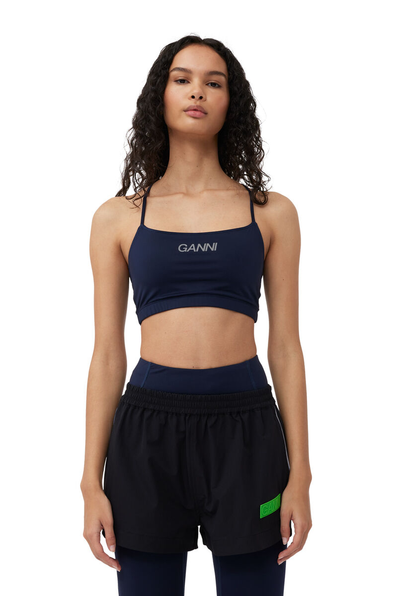 Active Strap topp, Recycled Nylon, in colour Sky Captain - 1 - GANNI