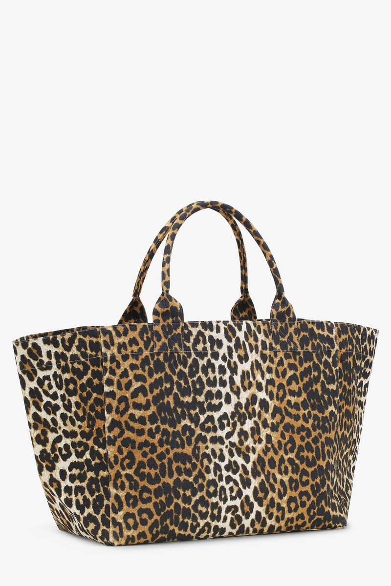 XXL Leopard Print Canvas Tote Bag, Recycled Cotton, in colour Leopard - 2 - GANNI