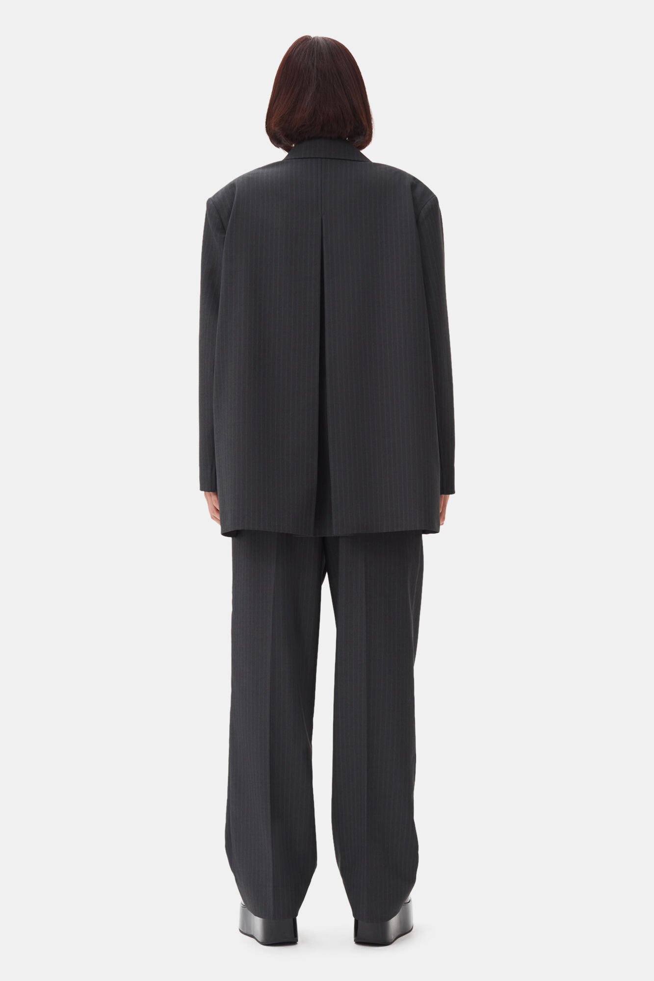 Charcoal Stripe Suiting Oversized Blazer, Elastane, in colour Phantom - 4 - GANNI