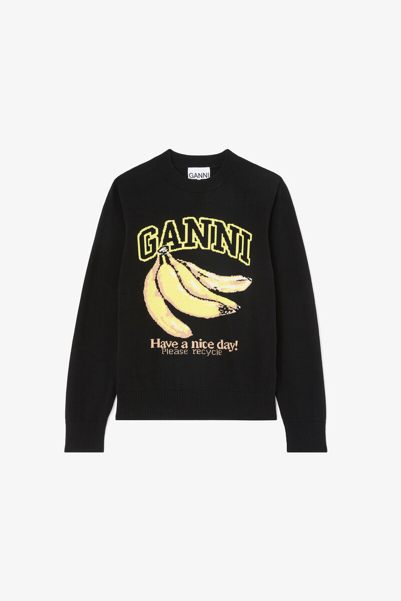 Sweater with Banana, Wool, in colour Black - 1 - GANNI