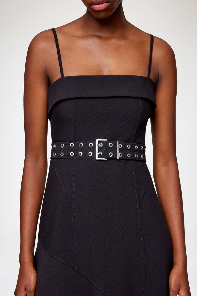 Dress in Black Twill Suiting, Elastane, in colour Black - 2 - GANNI