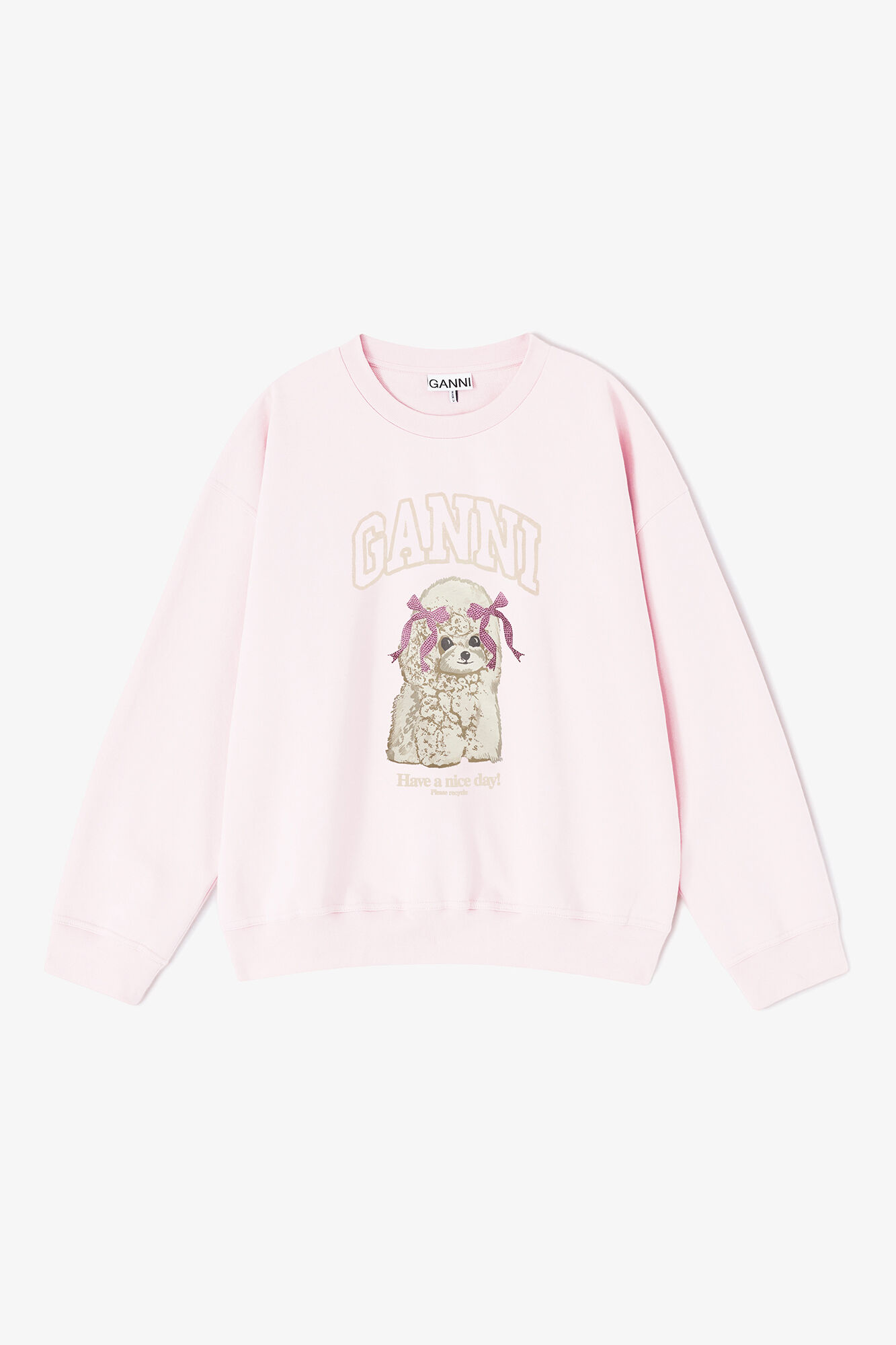 Rosa genser med puddeltrykk, Organic Cotton, in colour Chalk Pink - 1 - GANNI