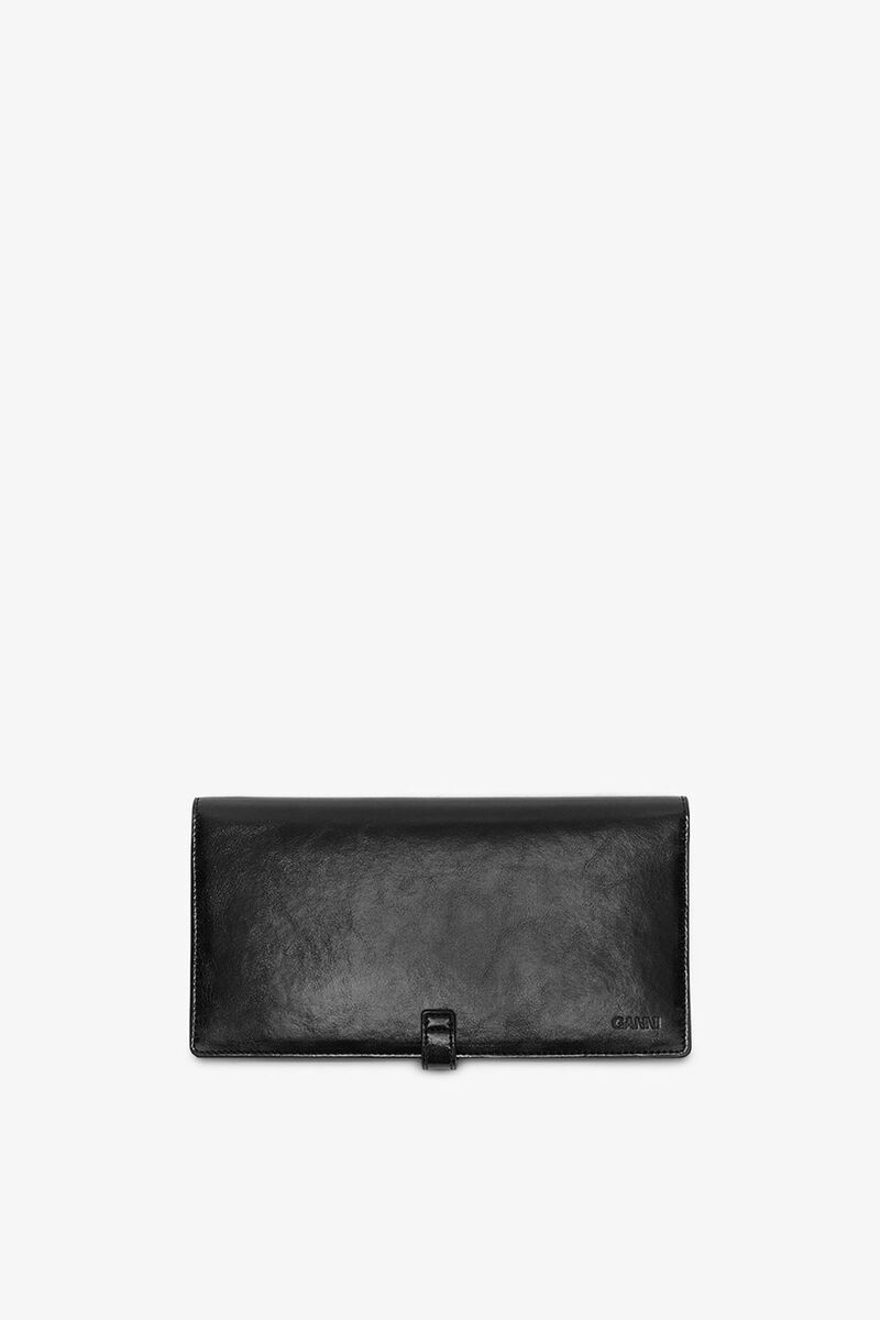 Sue Slim Long Wallet in Black, Recycled Leather, in colour Black - 2 - GANNI