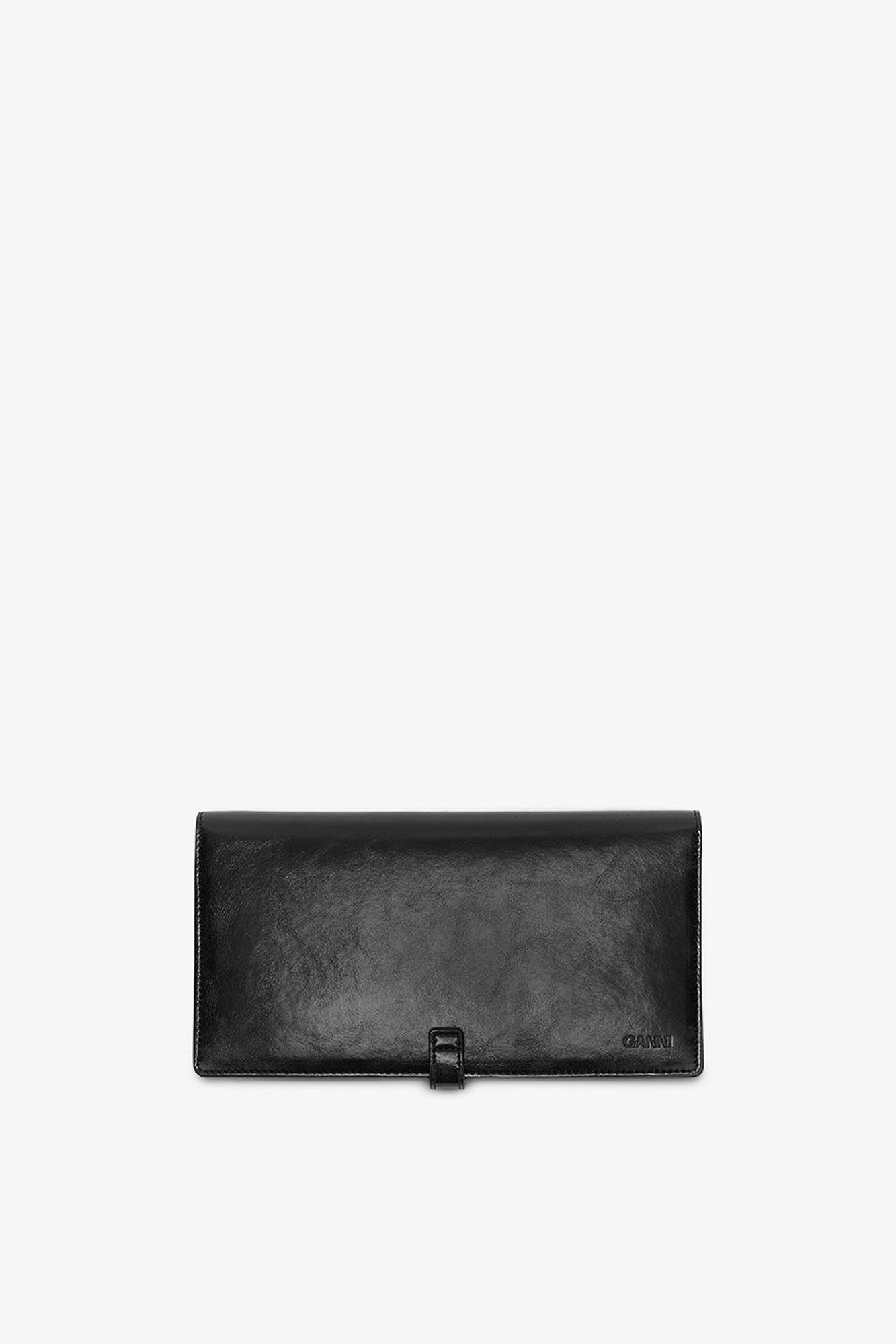 Sue Slim Long Wallet in Black, Recycled Leather, in colour Black - 2 - GANNI