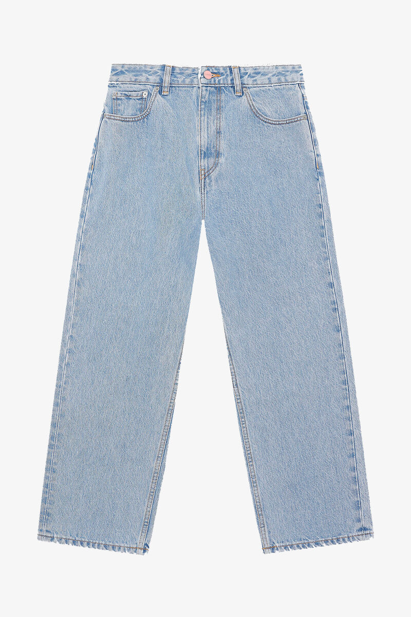Misy Cropped Jeans in Rigid Denim, Organic Cotton, in colour Light Blue Stone - 1 - GANNI