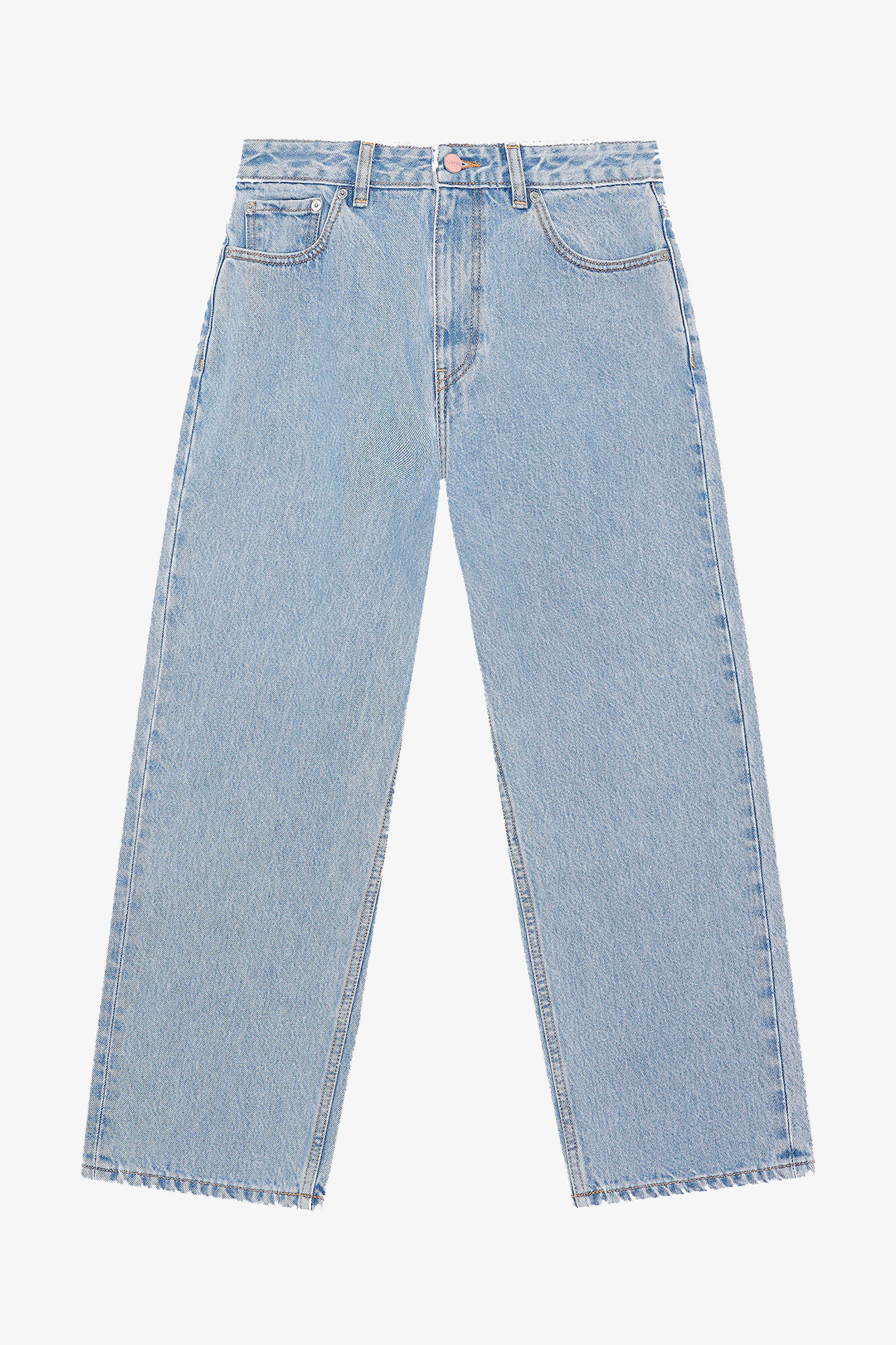Misy Cropped Jeans in Rigid Denim, Organic Cotton, in colour Light Blue Stone - 1 - GANNI