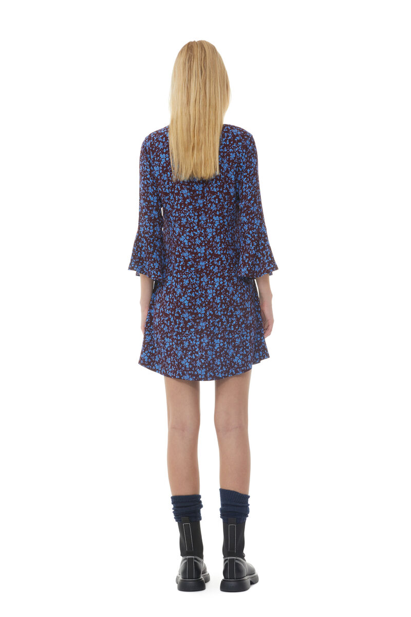 Printed Crepe U-neck Mini Dress, LENZING™ ECOVERO™, in colour Port Royale - 4 - GANNI