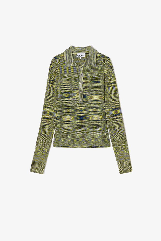 Polo Shirt in Spacedyed Knit, Blazing Yellow