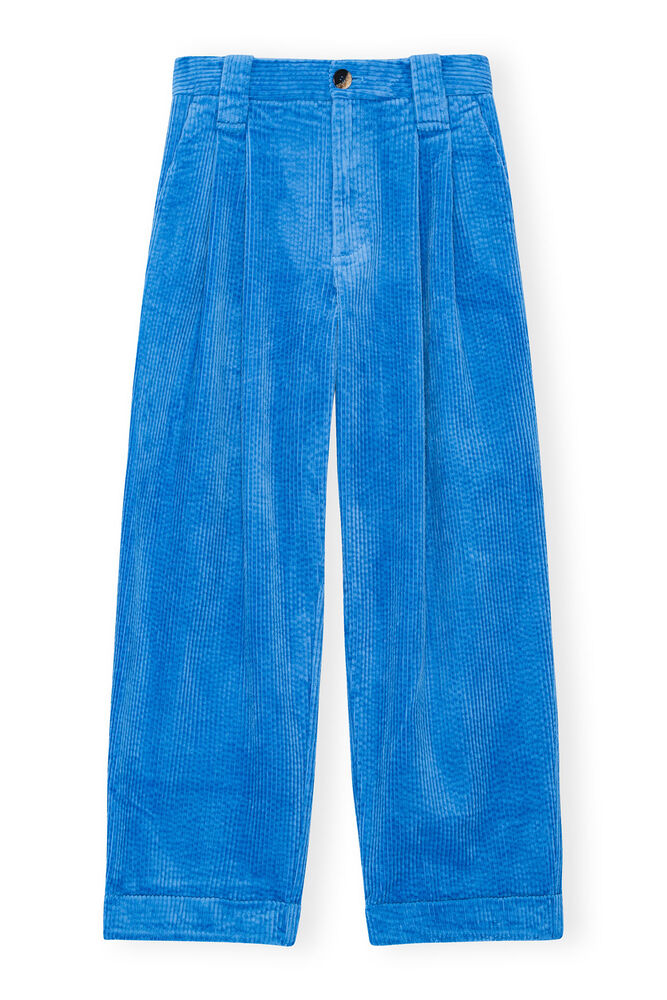 Blue Corduroy Loose Pleat Pants, Silver Lake Blue
