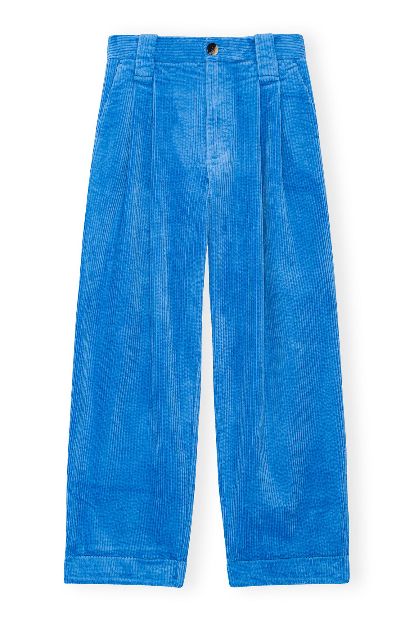 Blue Corduroy Loose Pleat Trousers, Elastane, in colour Silver Lake Blue - 1 - GANNI
